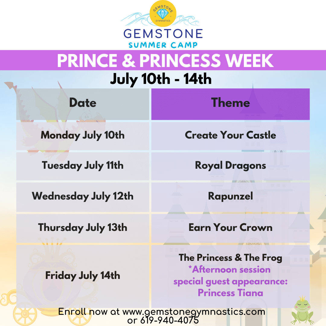 Prince & Princess Summer Camp Daily Themes Graphic